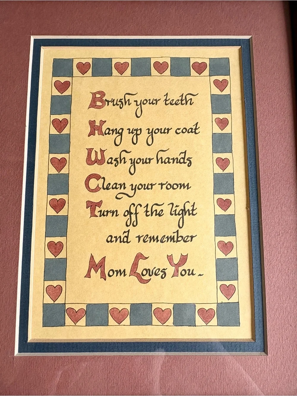 VTG 80-90s Framed Mom Loves You Wall Art Decor Farmhouse Country -Pink Blue